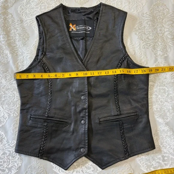 Xelement Motorcycle Genuine Leather Vest With Braided Detail Black Size Large - Picture 7 of 8